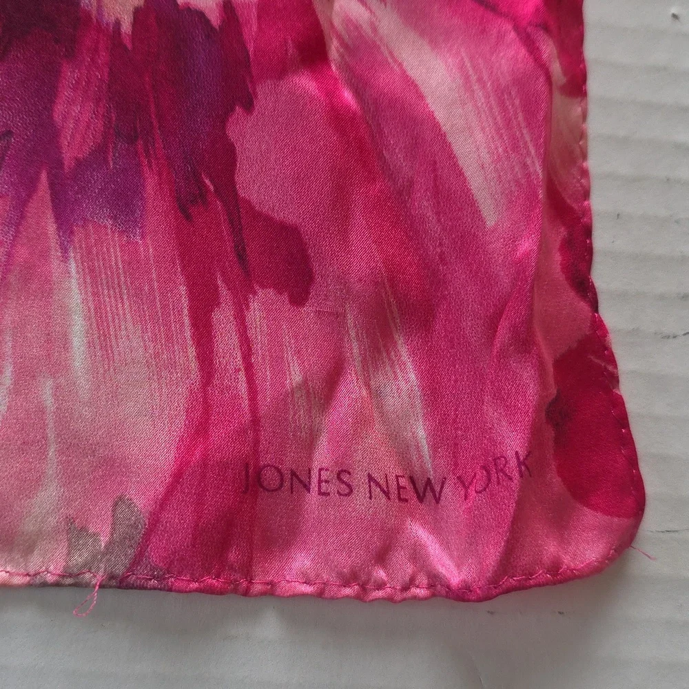 Silk Jones New York 100% Silk Floral Scarf Pink Purple Print